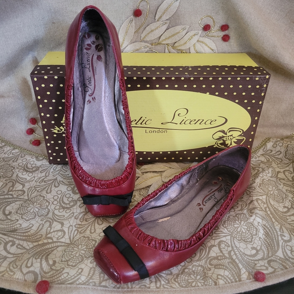 Poetic License Burgundy Flats with Cute  Black Bow